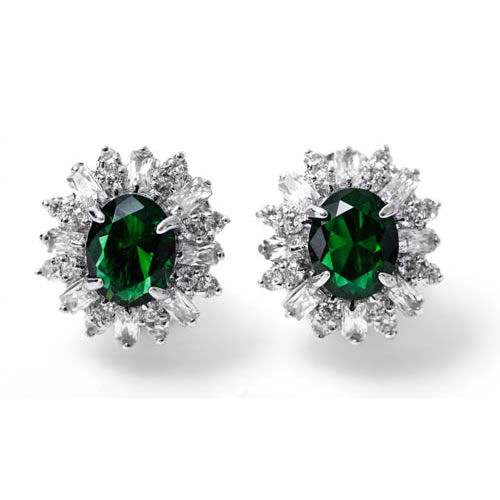 Lady Baguette Omega Earring rhodium plated and green zirconia. Antiallergic.