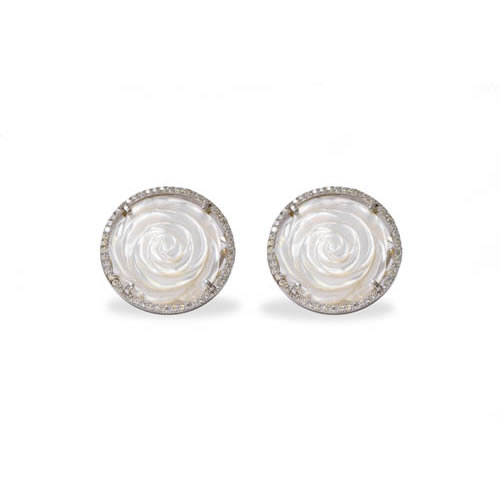 White Rose Earring rhodium plated silver with omega closure Antiallergic