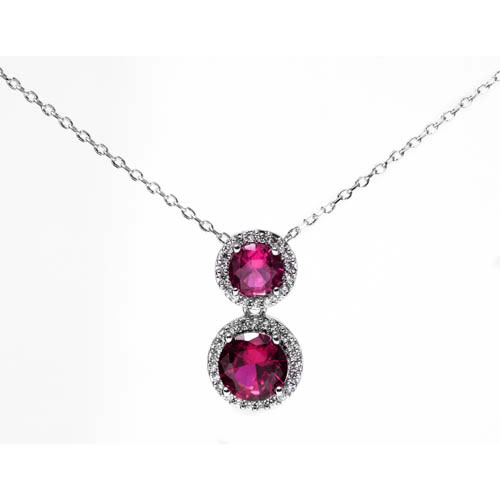 New Dehli pendant and chain rhodium plated with red zirconia. Antiallergic.