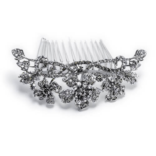 Begoña Comb silver plated and white crystal Antiallergic