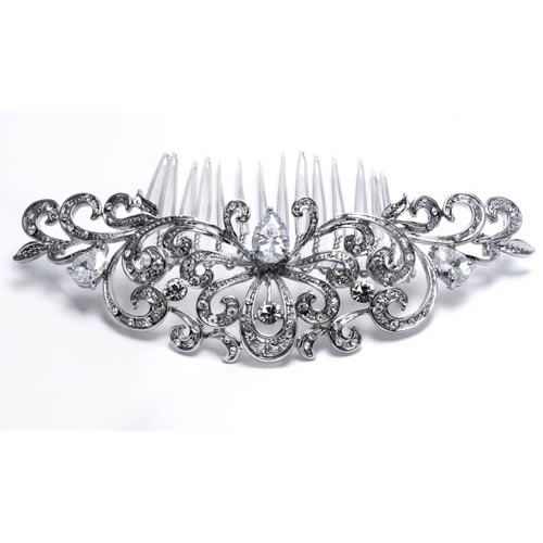 Candela Comb silver plated and white crystal Antiallergic