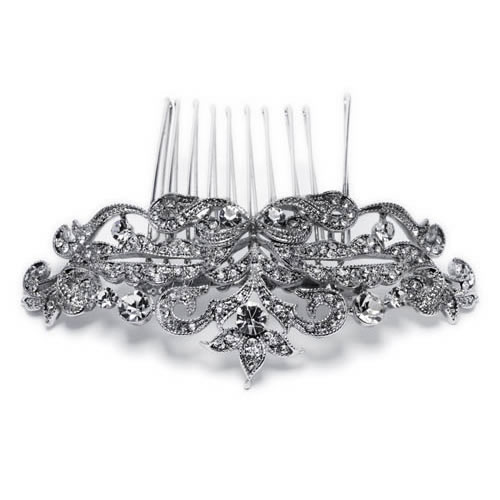 Lady Francisca Comb silver plated and white crystal Antiallergic