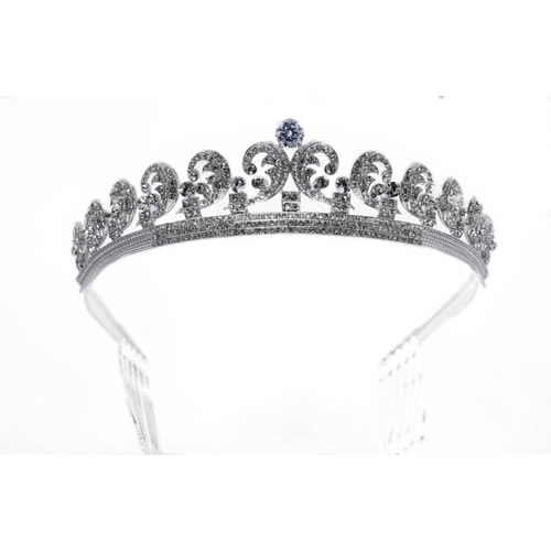 Empress Tiara silver plated and white crystal. Antiallergic