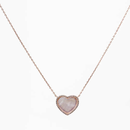 Heart Pendant and medium chain rhodium plated silver, mother of pearl and pave. Antiallergic