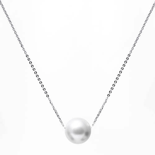 Image of a 14mm pearl Pendant and chain rhodium plated silver