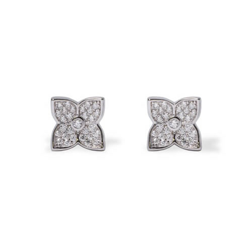 Little Flower Earring rhodium plated silver and white zirconia. Antiallergic.