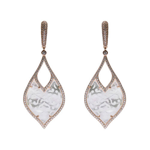 Bride Earring, rose gold plated silver, mother of pearl and white zirconia. Antiallergic