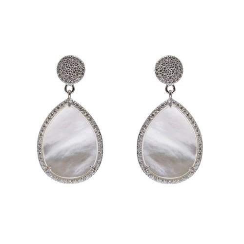 Teardrop Earring 2,5 rhodium plated silver, mother of pearl and white zirconia. Antiallergic