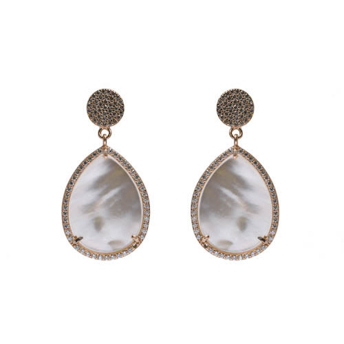 Teardrop Earring 2,5cm rose gold plated silver, mother of pearl and white zirconia. Antiallergic