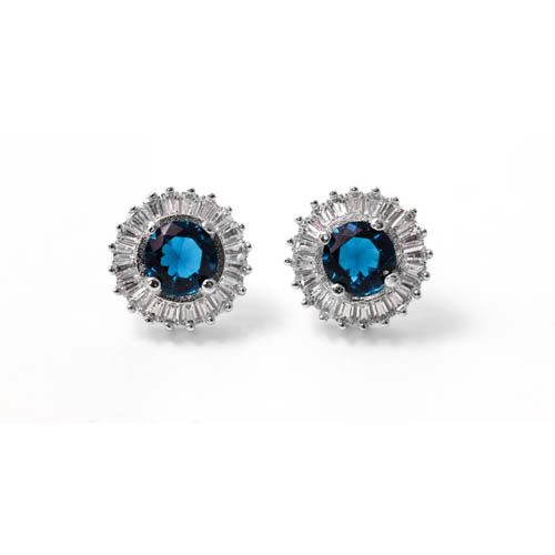 Daisy Earring rhodium plated silver, white and blue zirconia. Antiallergic.