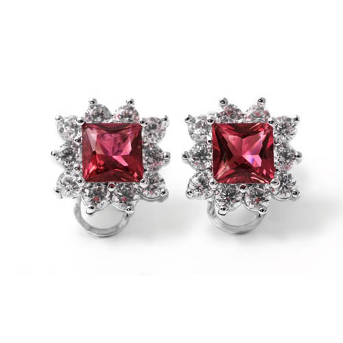 Marquise Earring rhodium and red zirconia. Antiallergic.