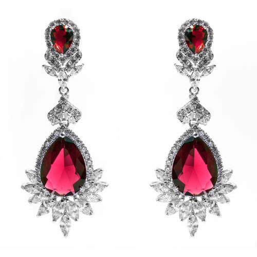 Empress Pear Shape Earring rhodium and red zirconia. Antiallergic.